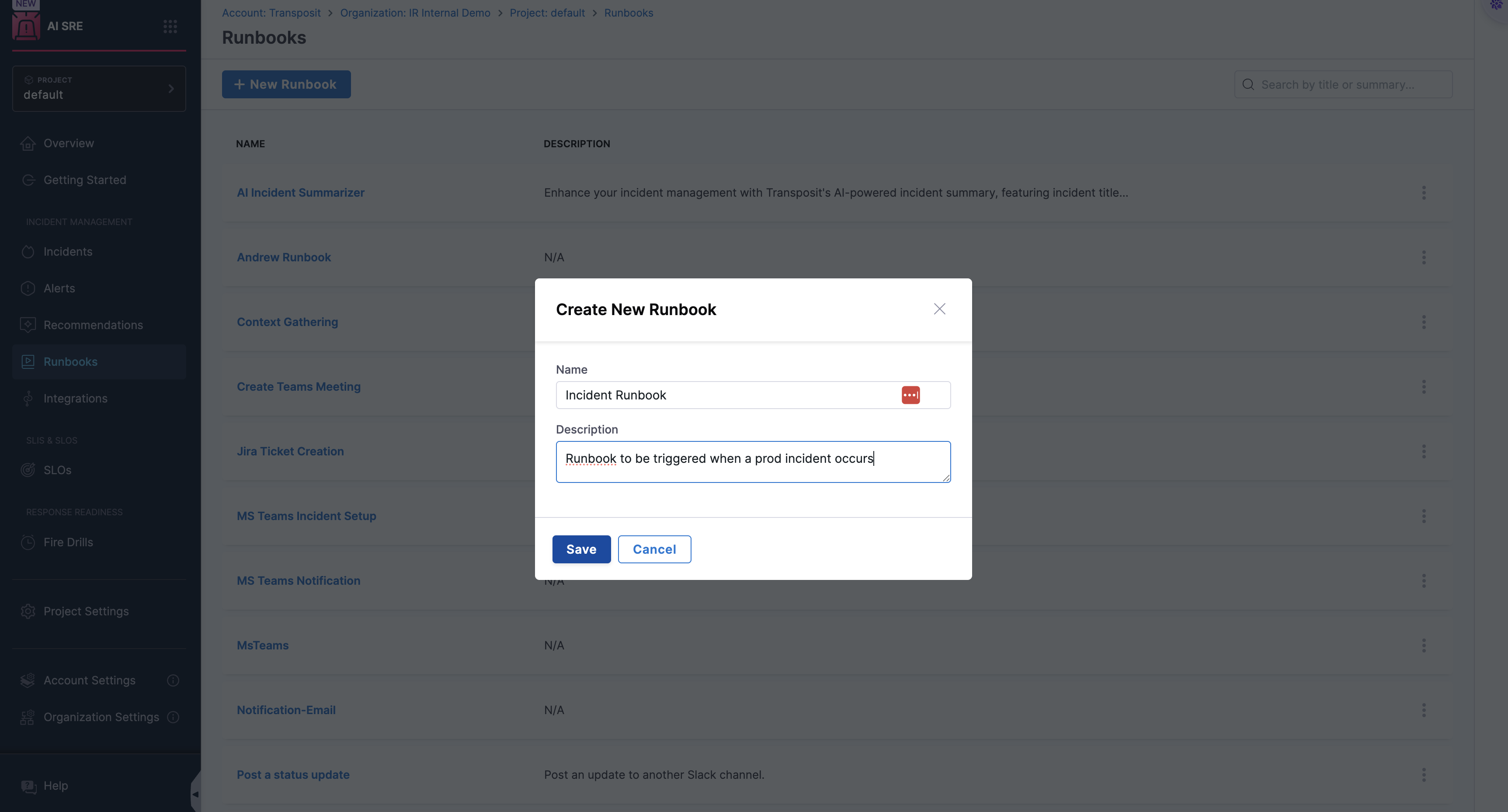 Create New Runbook Interface